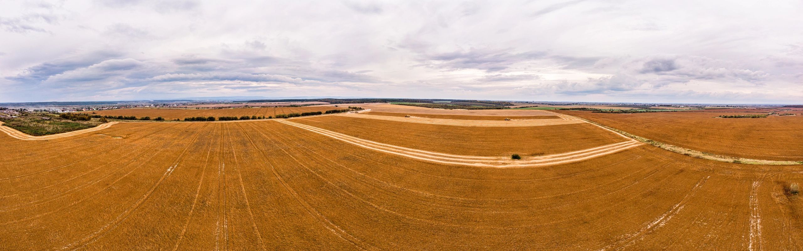 Aerial view of agricultural harvest fields