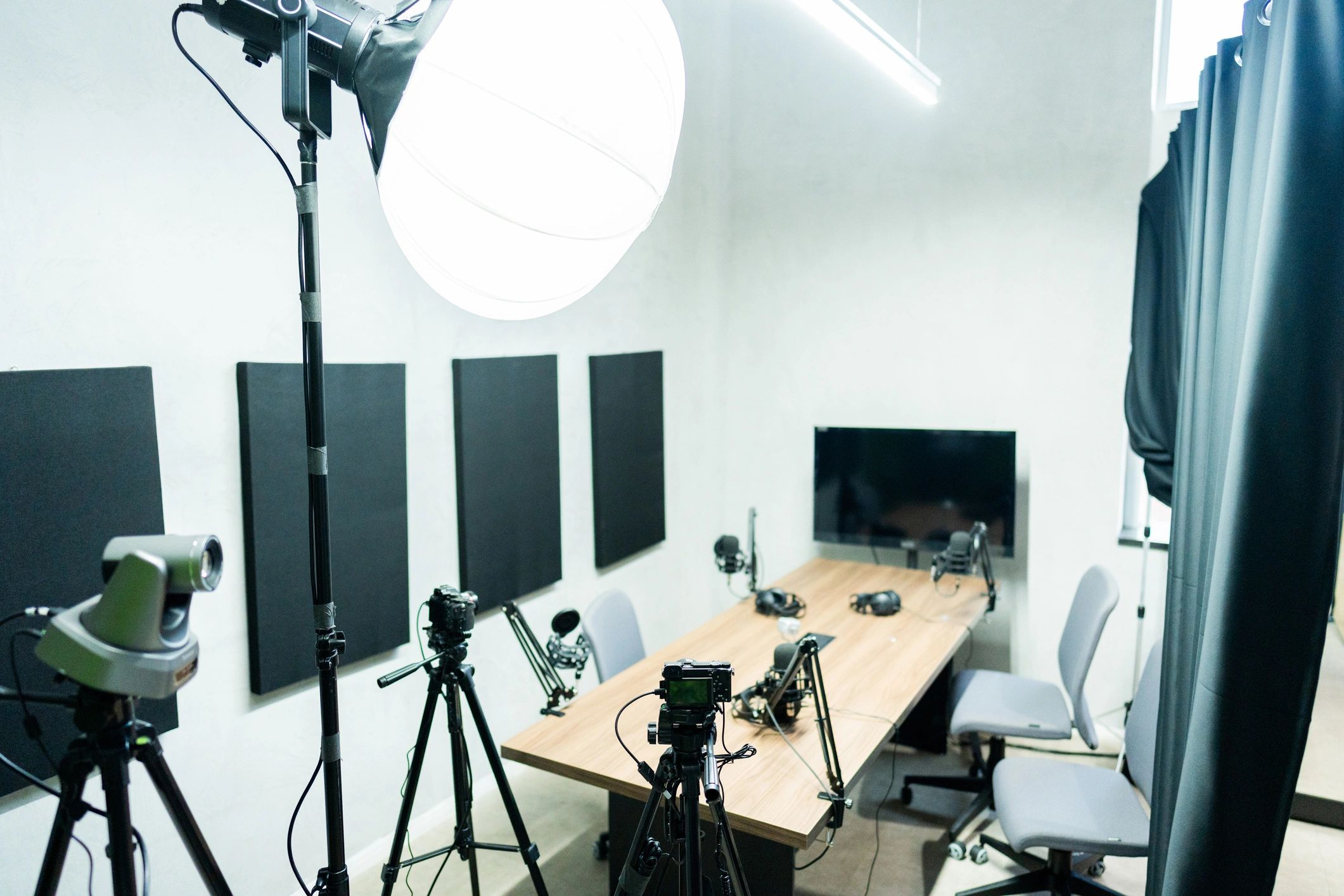 Podcast studio microphone and recording setup