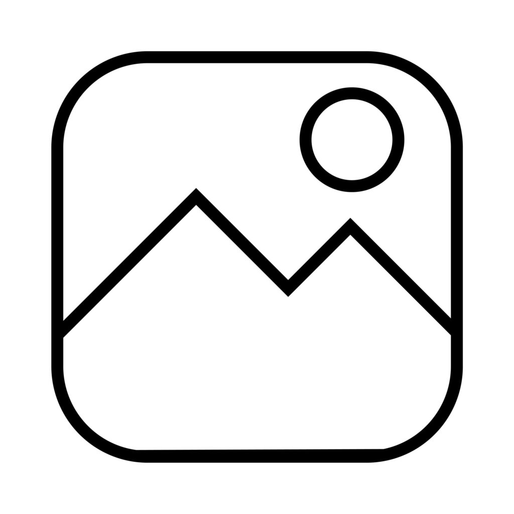 Simple image gallery and photo placeholder icon. ​Landscape picture symbol in thin line style. ​Media file and photography gallery UI element. ​Minimalist mountain and sun picture outline icon